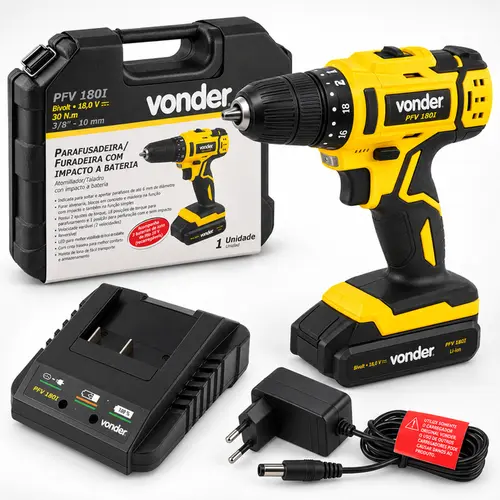 Furadeira/parafusadeira vonder 3/8" bateria PFV180i bivolt