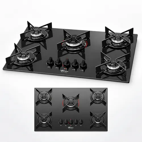 Cooktop 5 Bocas À Gás Fit Line com Mesa de Vidro - FISCHER