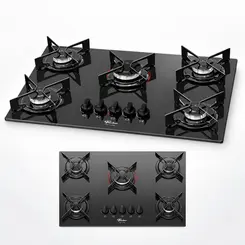 Cooktop 5 Bocas À Gás Fit Line com Mesa de Vidro - FISCHER