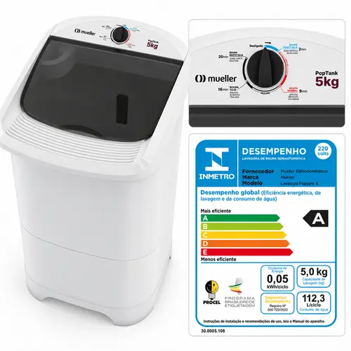 Tanquinho 5kg Poptank Branco - Mueller