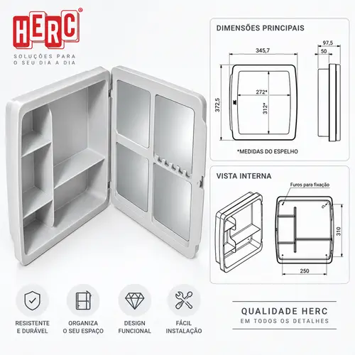 Armário para Banheiro com Espelho 34 x 37 x 10 cm Cinza Claro – Herc