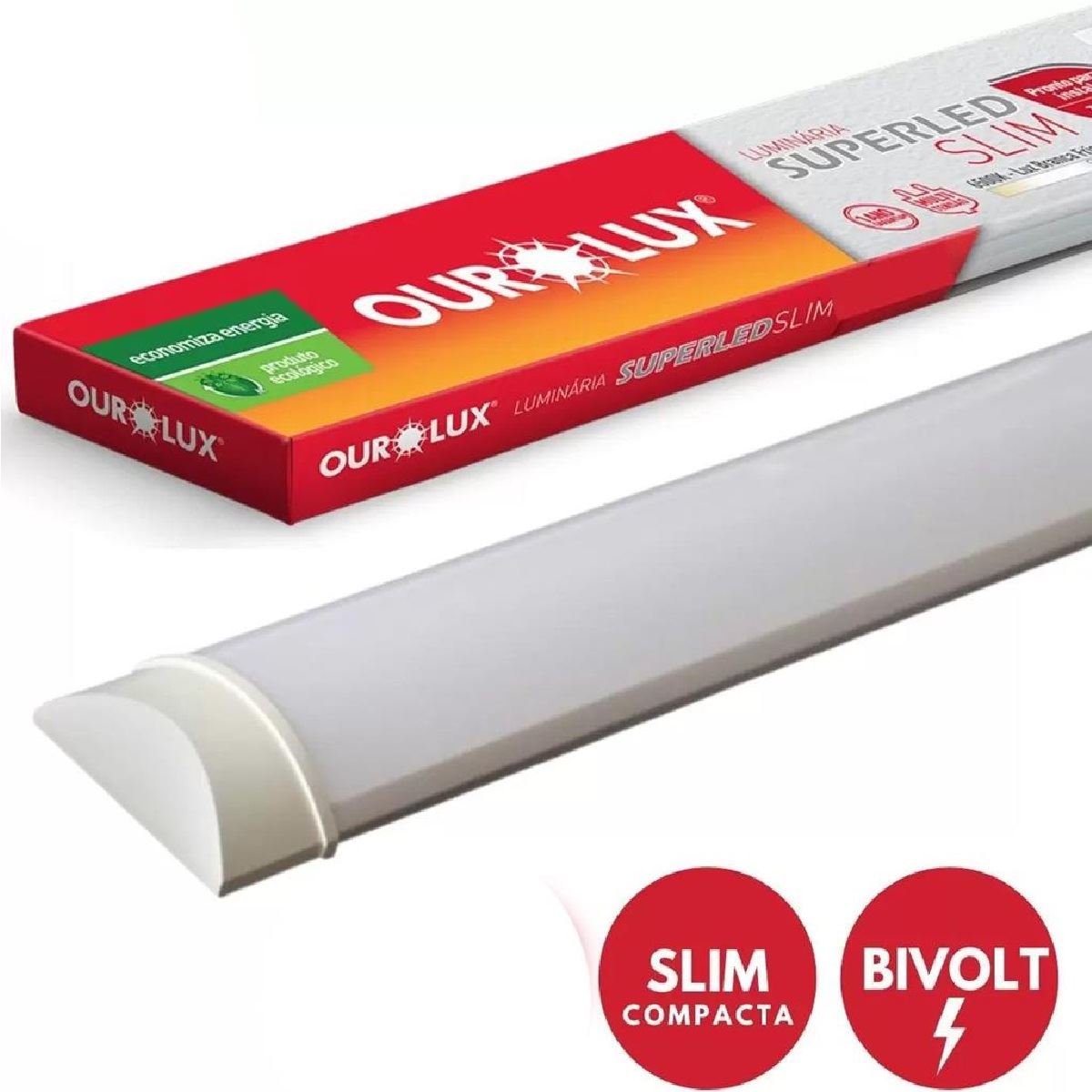 Luminária led dimerizável 60cm 18W bivolt 6500K OUROLUX Luminária