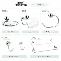 Kit de acessoórios para banheiro twister 5 peças em ABS - STEEL DESIGN